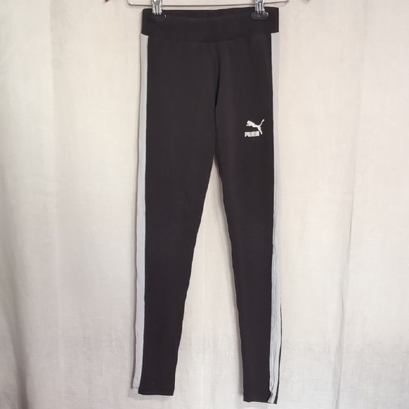 Puma Black Leggings White Side Stripe Cotton Blend Size Small - Picture 1 of 4